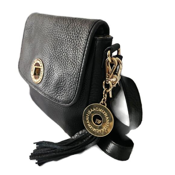 Isaac Mizrahi Bridgehampton Women's Black Pebbled Leather Crossbody - Picture 3 of 6